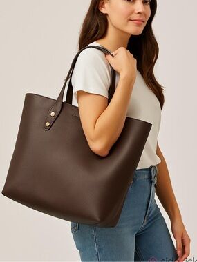 LOUENHIDE Dakota tote bag faux leather brown magnetic clasp interior zip pocket